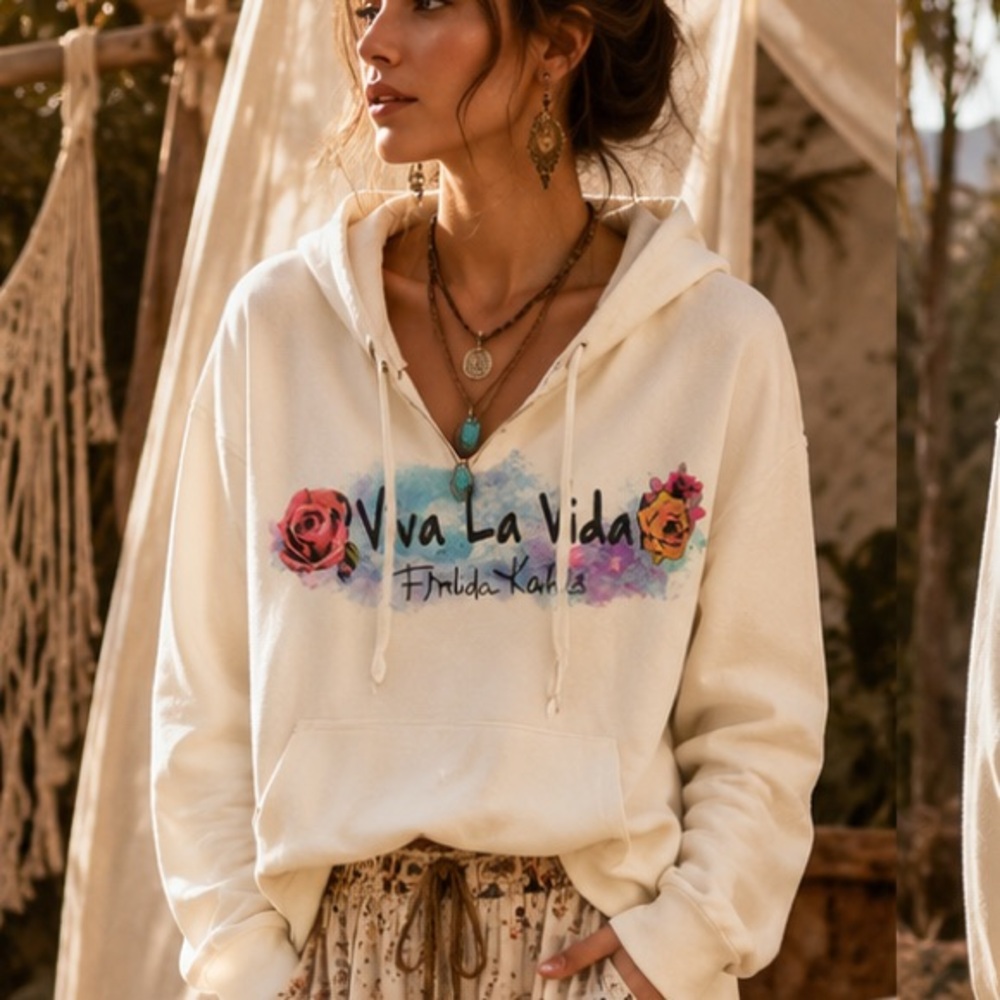 Frida Kahlo "Viva La Vida" Pullover Hoodie M